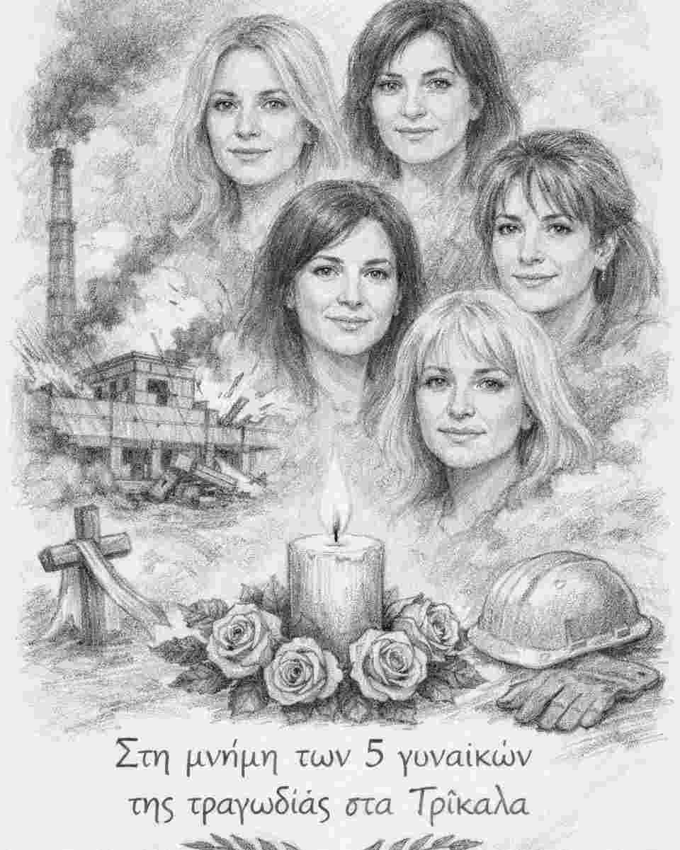 Τρίκαλα, Trikala, έκρηξη Τρίκαλα, Trikala explosion, Βιολάντα, Violanta, εργοστάσιο Βιολάντα, Violanta factory, τραγωδία Τρίκαλα, Trikala tragedy, 5 γυναίκες, 5 women victims, θύματα έκρηξης, factory explosion Greece, εργατικό ατύχημα, industrial accident Greece, μνήμη θυμάτων, victims memory, ειδήσεις Τρίκαλα, Trikala news, πυρκαγιά εργοστάσιο, factory fire, θρήνος Τρίκαλα, Trikala mourning, Βιολάντα μπισκότα, Violanta biscuits, εργασιακή ασφάλεια, workplace safety Greece, Τρίκαλα σήμερα,