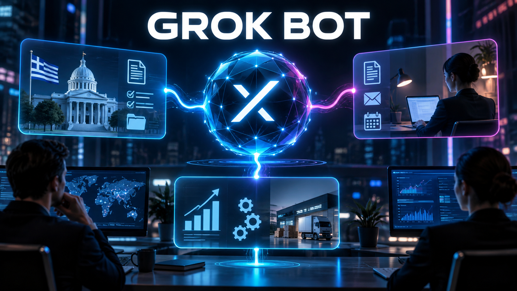 Grok Bot ως AI συνεργάτης που συντονίζει δημόσιο τομέα, ιδιωτική εργασία και επιχειρηματικές λειτουργίες