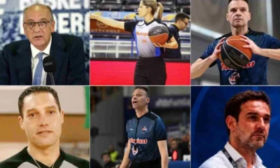 Κολάζ έξι φωτογραφιών προσώπων που σχετίζονται με τον χώρο της καλαθοσφαίρισης.
