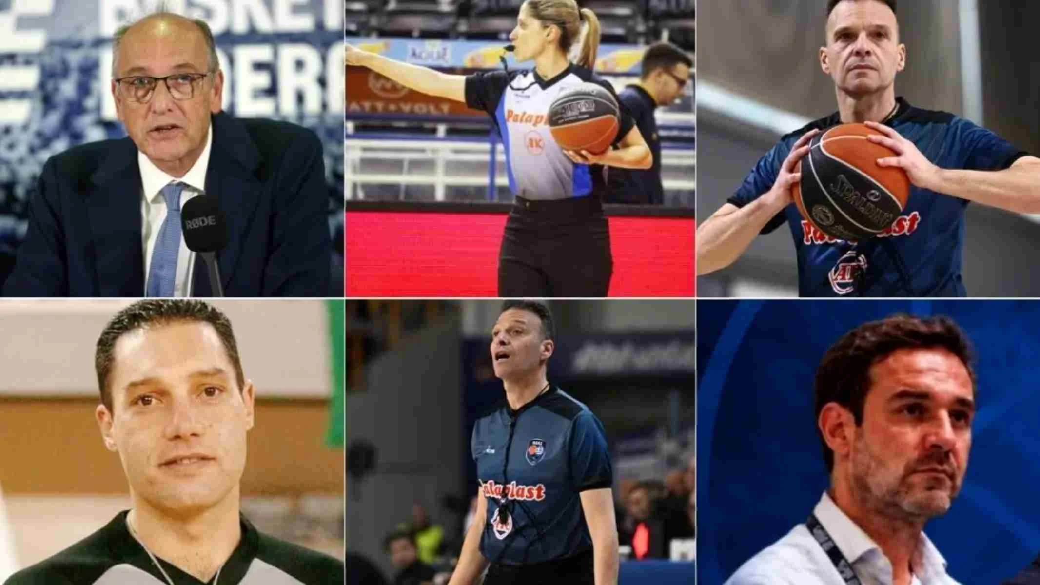 Κολάζ έξι φωτογραφιών προσώπων που σχετίζονται με τον χώρο της καλαθοσφαίρισης.