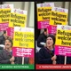 Σύγκριση δύο φωτογραφιών με διαδηλώτρια που κρατά πλακάτ, η μία σημειωμένη ως αληθινή και η άλλη ως παραποιημένη.