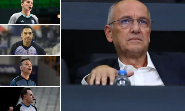 Φωτογραφία σύνθεσης με άνδρα με γυαλιά και τέσσερα πρόσωπα σε μικρότερα αριστερά πλαίσια