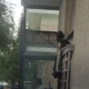 Άτομο σε μπαλκόνι κτιρίου κρατάει αντικείμενο