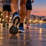 Ενδεικτική εικονογράφηση δρομέων σε παραλιακό δρόμο το σούρουπο